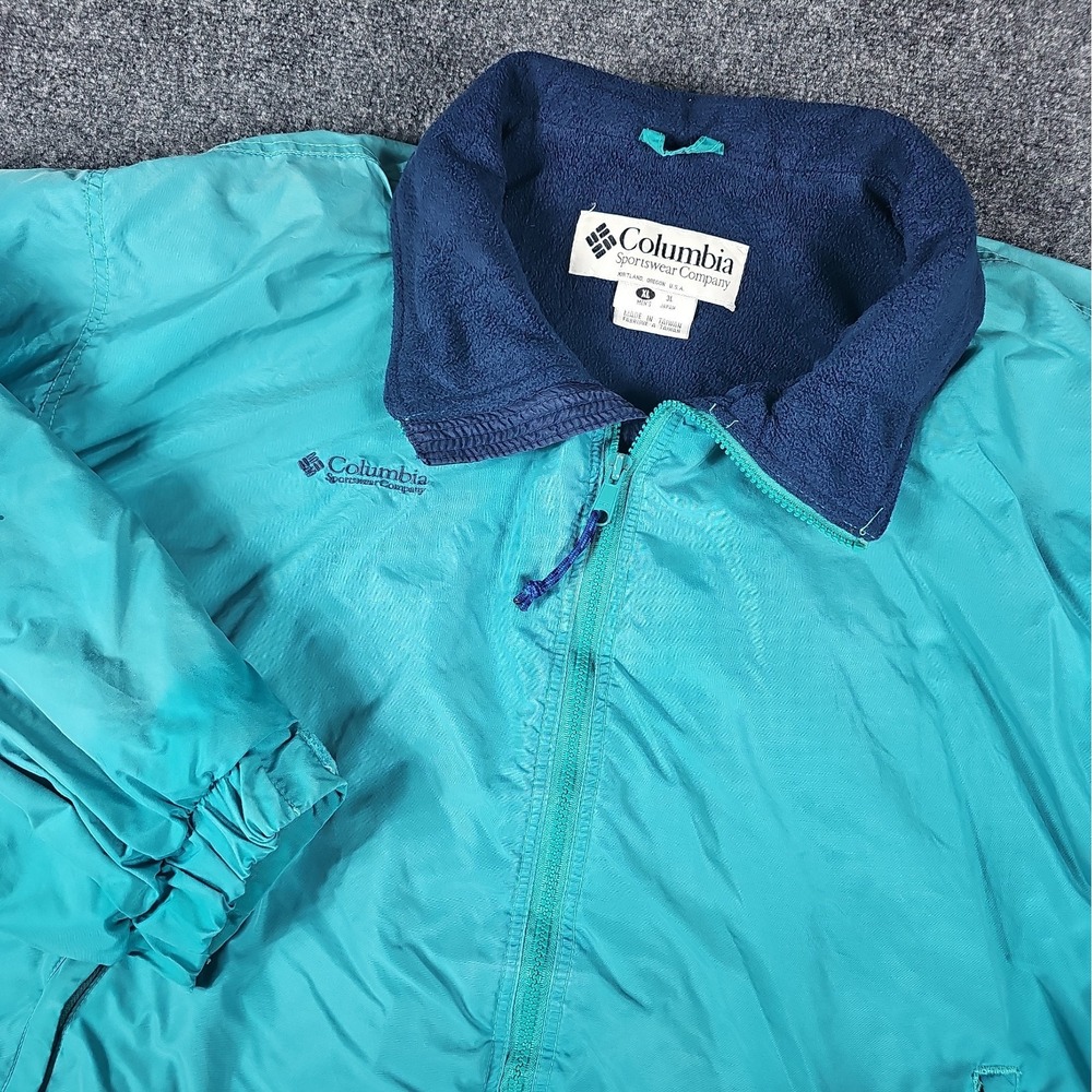 Vintage 90s Columbia Falmouth Jacket Men's XL Teal Green Fleece Bomber Coat FAIR